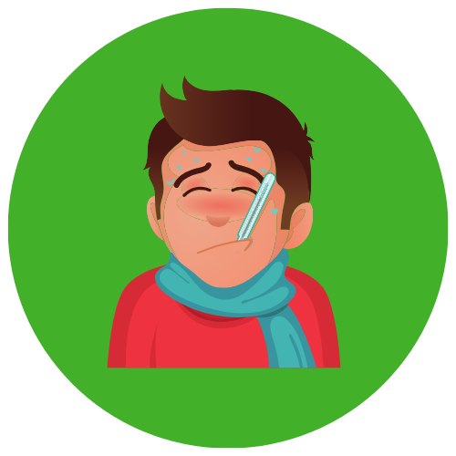 A cartoon of a person with a thermometer in his mouth